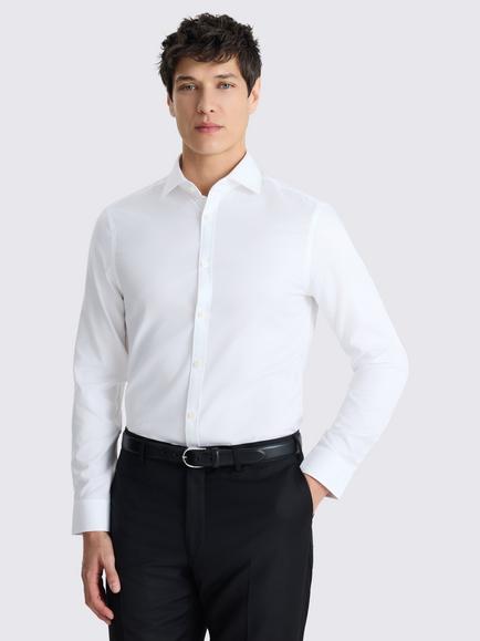 Moss Slim Fit Cotton Dobby Shirt, White, White