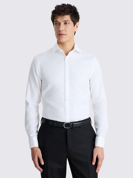 Moss Slim Fit Cotton Dobby Shirt, White, White