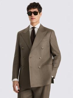 Moss Loose Fit Double-Breasted Linen Suit Jacket, Taupe, Taupe