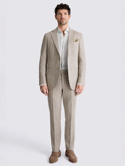 Moss Tailored Fit Stripe Linen Suit Jacket, Taupe - view 2, Taupe