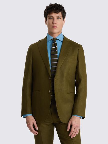 Moss Tailored Fit Twill Linen Suit Jacket, Olive, Olive