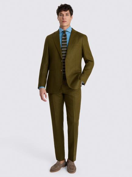 Moss Tailored Fit Twill Linen Suit Jacket, Olive - view 2, Olive