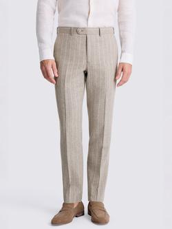 Moss Tailored Fit Stripe Linen Suit Trousers, Taupe, Taupe