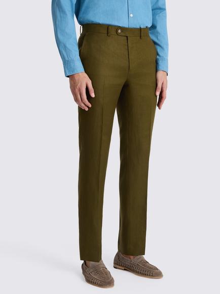 Moss Tailored Fit Twill Linen Suit Trousers, Olive, Olive
