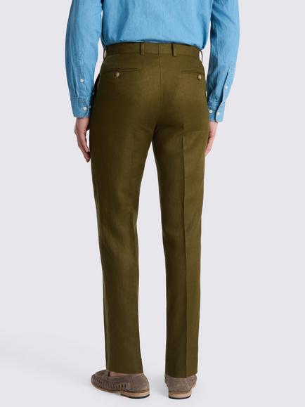 Moss Tailored Fit Twill Linen Suit Trousers, Olive - view 2, Olive