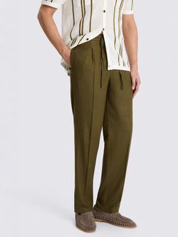 Moss Linen Blend Twill Beach Trousers, Khaki, Khaki