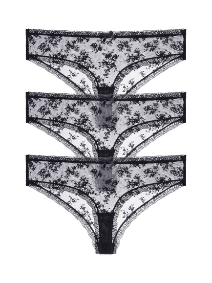 Dorina Essential Lace Cheeky Brazilian Knickers, Pack of 3, Black, Black