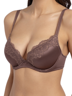 Dorina Origins Shiny Micro Push-Up Plunge Bra, Brown, Brown
