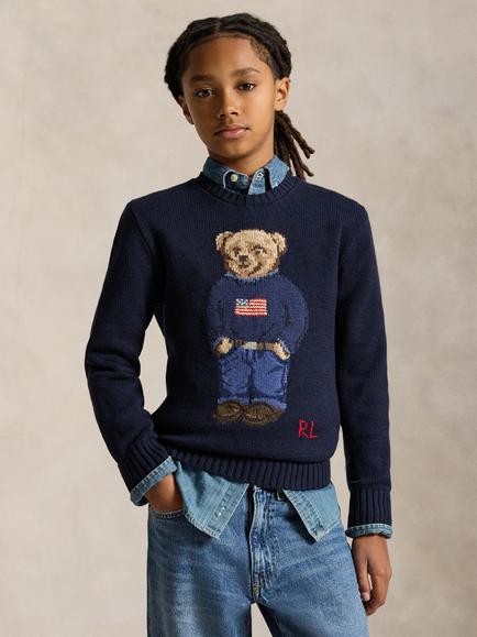 Ralph Lauren Kids' Cotton Polo Bear Jumper, Navy, Navy