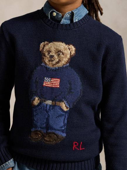 Ralph Lauren Kids' Cotton Polo Bear Jumper, Navy - view 2, Navy