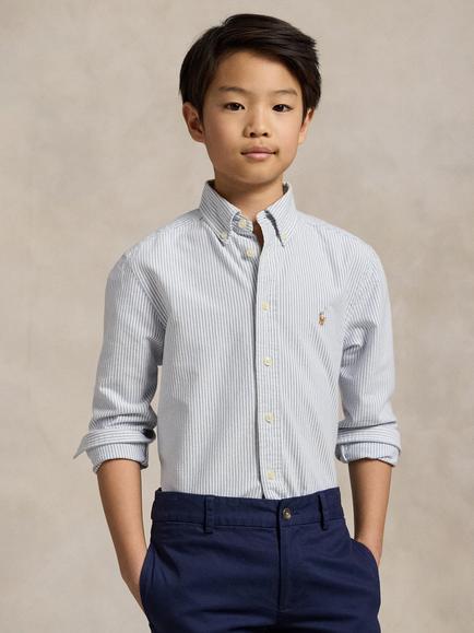 Polo Ralph Lauren Kids' Long Sleeve Oxford Shirt, Light Blue Stripe, Light Blue Stripe