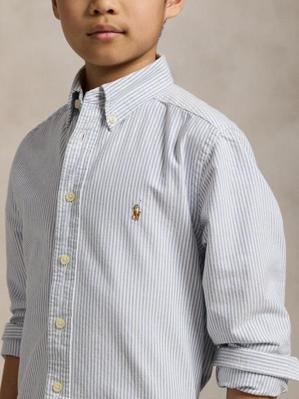 Polo Ralph Lauren Kids' Long Sleeve Oxford Shirt, Light Blue Stripe - view 2, Light Blue Stripe