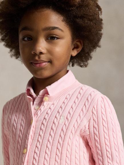 Ralph Lauren Kids' Cotton Mini Cable Cardigan, Hint O Pnk - view 2, Hint O Pnk