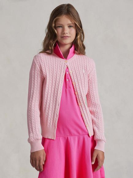 Polo Ralph Lauren Kids' Cable Knit Cardigan, Hint Of Pink