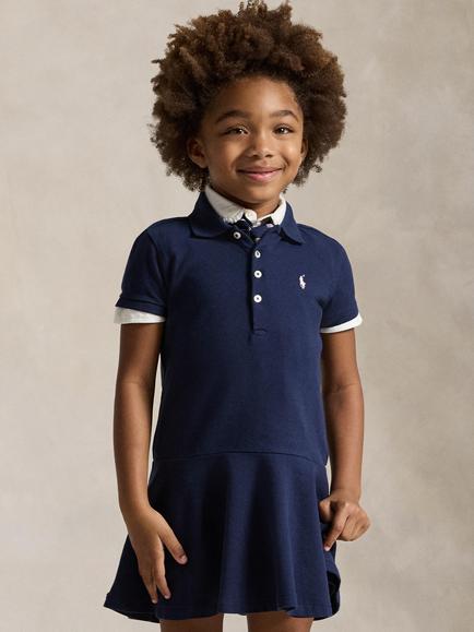Ralph Lauren Kids' Short Sleeve Knit Polo Dress, Refined Navy, Refined Navy
