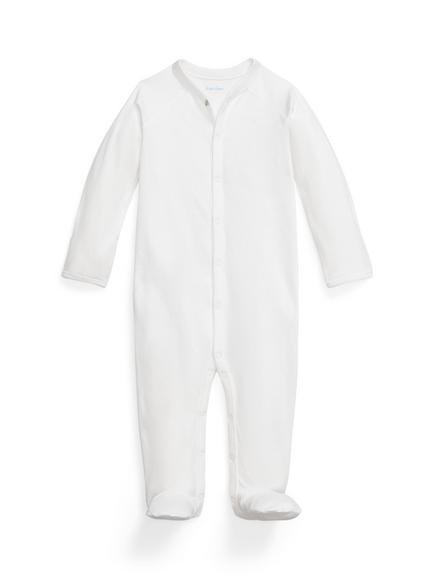 Ralph Lauren Baby Pure Cotton Long Sleeve Bodysuit, White, White