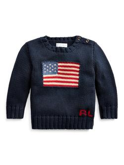 Ralph Lauren Baby Cotton Flag Jumper, Hunter Navy, Hunter Navy
