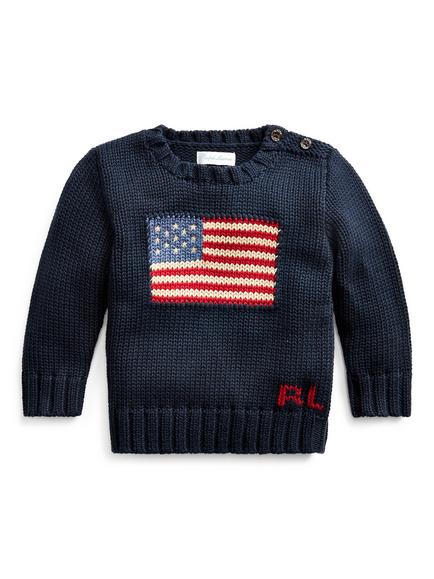 Ralph Lauren Baby Cotton Flag Jumper, Hunter Navy, Hunter Navy