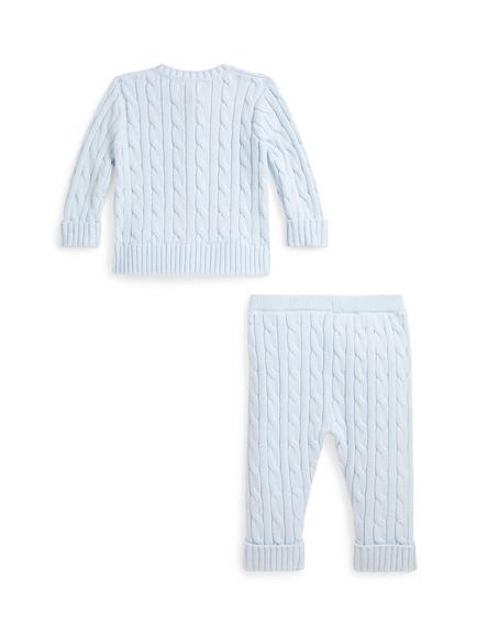 Ralph Lauren Baby Cable Knit Cardigan and Trousers Set, Blue - view 2, Blue