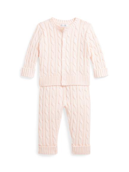 Ralph Lauren Baby Cable Knit Cardigan and Trousers Set, Pink, Pink