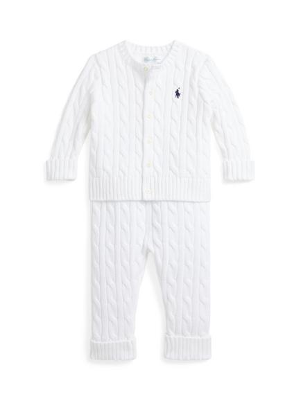 Ralph Lauren Baby Cable Knit Cardigan and Trousers Set, White, White