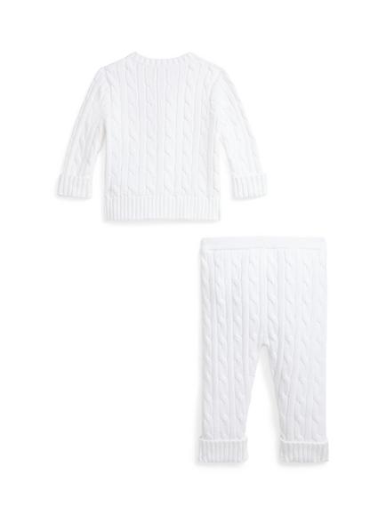 Ralph Lauren Baby Cable Knit Cardigan and Trousers Set, White - view 2, White