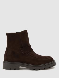 Reiss Talia Suede Ankle Boots, Chocolate, Chocolate