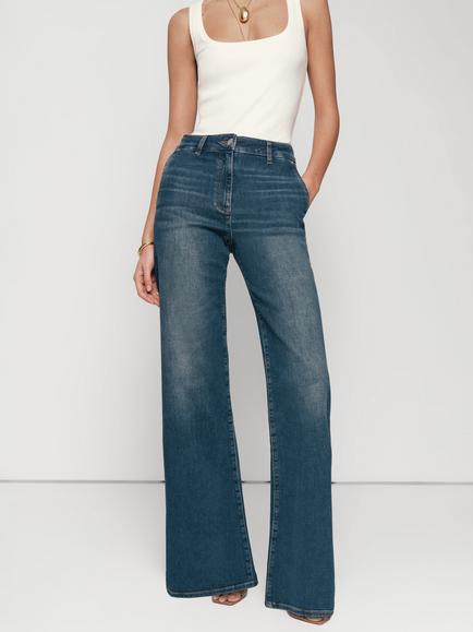 Reiss Addie Wide Leg Jeans, Blue, Blue