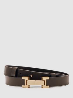 Reiss Metal Hardware Piece Leather Belt, Dark Brown