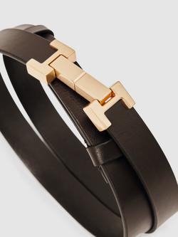 Reiss Metal Hardware Piece Leather Belt - view 2, Dark Brown