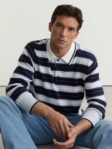 Reiss Scrum Striped Polo Jumper, Blue Multi, Blue Multi