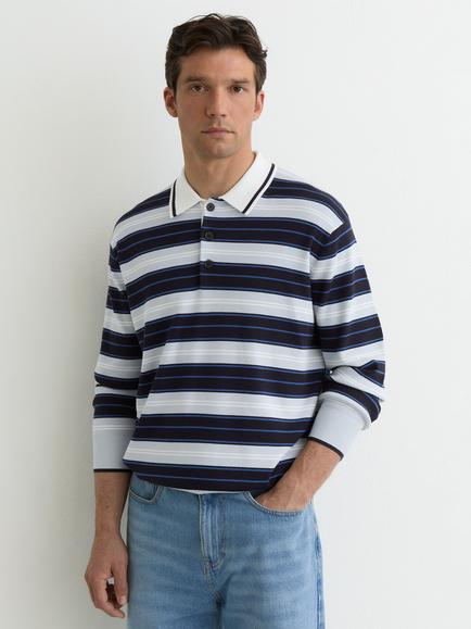 Reiss Scrum Striped Polo Jumper, Blue Multi - view 2, Blue Multi