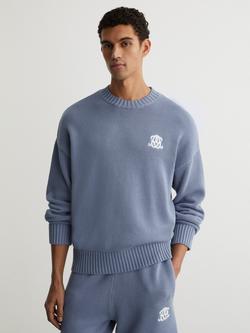 Reiss Kendi Knitted Logo Jumper, Powder Blue