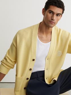 Reiss Coates Knitted Logo Cardigan, Yellow