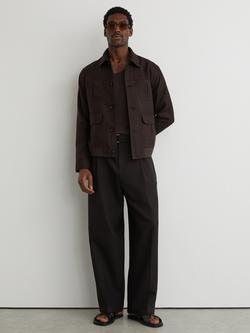 Reiss Adam Linen Four Pocket Shirt Jacket, Dark Brown, Dark Brown