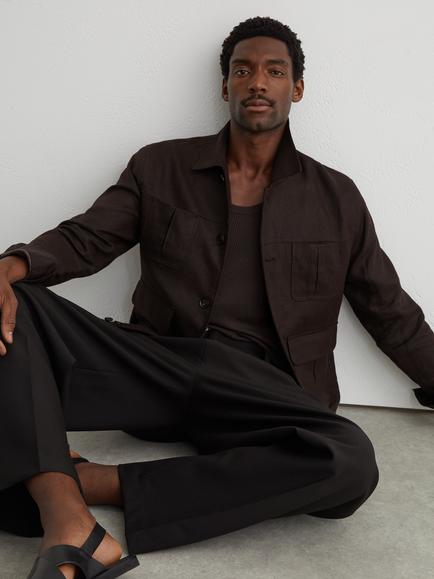 Reiss Adam Linen Four Pocket Shirt Jacket, Dark Brown - view 2, Dark Brown
