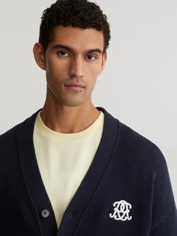 Reiss Coates Knitted Logo Cardigan - view 2, Navy