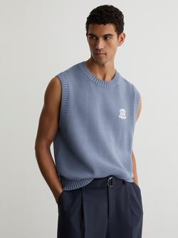 Reiss Coben Logo Knitted Vest, Powder Blue, Powder Blue