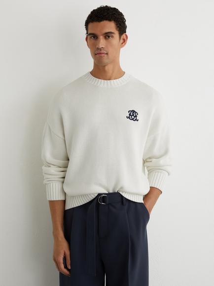 Reiss Kendi Knitted Logo Jumper, White