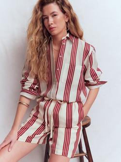 Boden Sadie Stripe Relaxed Pure Linen Shirt, Ivory/Multi - view 2, Ivory/Multi