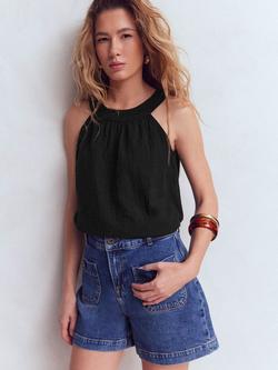 Boden Ruffle Double Cloth Top, Black, Black