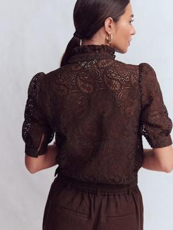 Boden Sasha Ruffle Short Sleeve Shirt - view 2, Java Brown