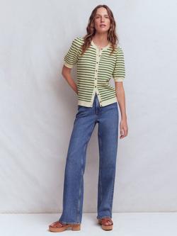 Boden Dot Pointelle Short Sleeve Cardigan, Green/Multi