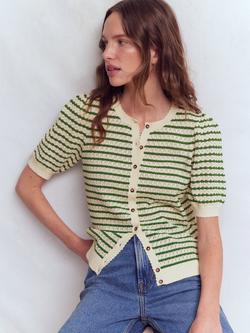 Boden Dot Pointelle Short Sleeve Cardigan - view 2, Green/Multi