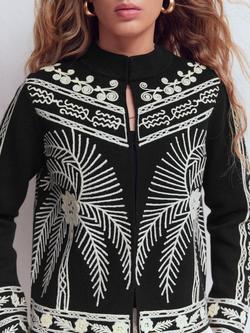 Boden Elena Stand Neck Embroidered Jacket, Black/Multi - view 2, Black/Multi