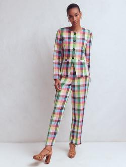 Boden Hampstead Collarless Blazer, Yellow/Pink, Yellow/Pink