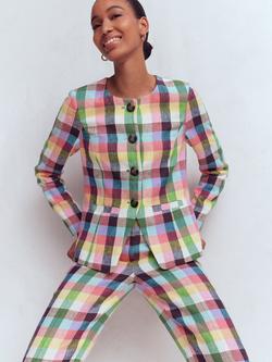 Boden Hampstead Collarless Blazer, Yellow/Pink - view 2, Yellow/Pink