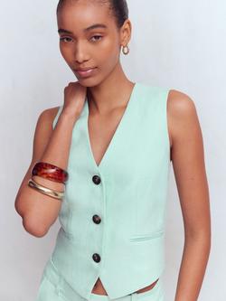 Boden V-Neck Linen Waistcoat, Spearmint, Spearmint
