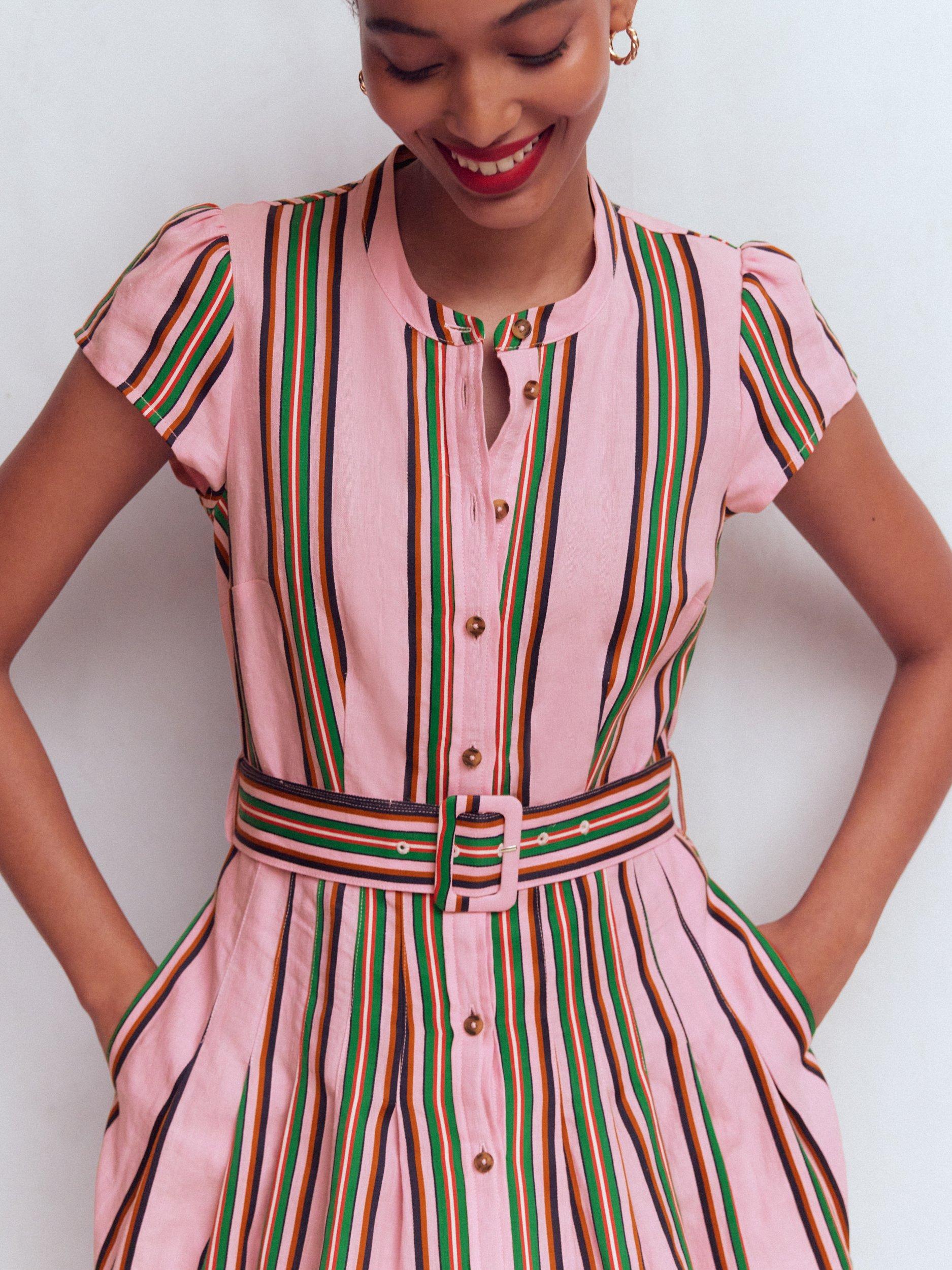 boden green and pink dress Girls Dinosaur Dress Dino Tunic | Striped Sleeve Blush Dress main image 0