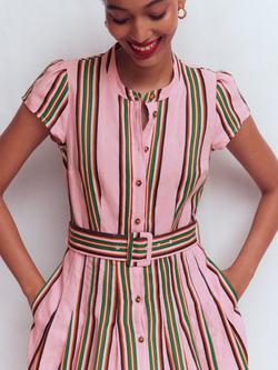 Boden Arabella Stripe Linen Rich Shirt Midi Dress, Pink/Green - view 2, Pink/Green